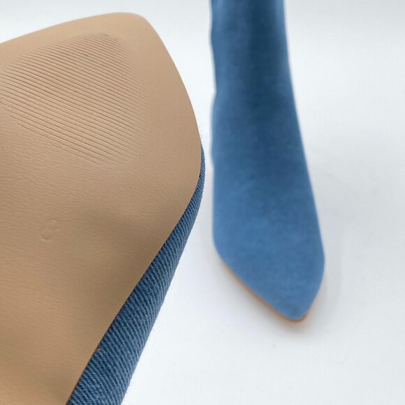 Blue Pointed Toe Ankle Booties Low Kitten High Heel Office Lady Comfy Dress Shoe - Picture 6 of 6
